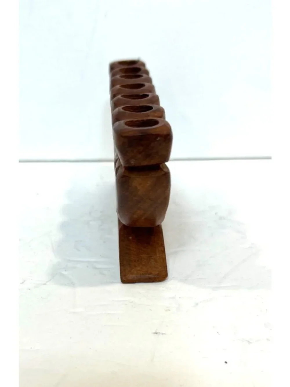 Hand-Carved Wooden Menorah 7 Candle Slots Rustic Brown Finish 6